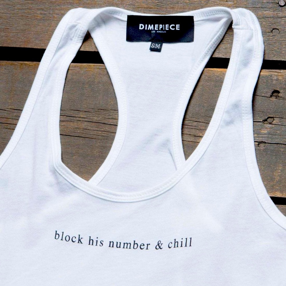 DIMEPIECE WOMEN BLOCK AND CHILL MUSCLE TEE (WHITE)